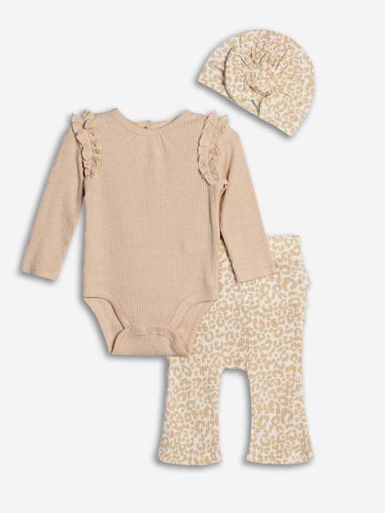 Funky Set Babystrampler Langärmliges mit Hose Beige 3Stück