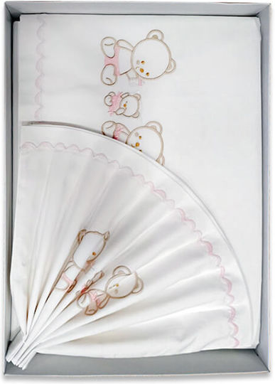 Baby Sheets Crib Cotton Family Pink 110x160cm 3 Pieces