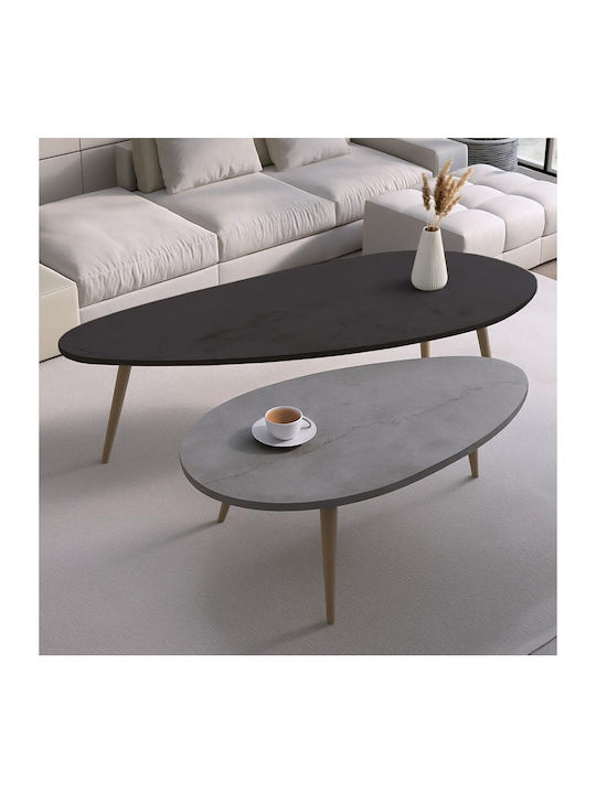 Oval Central Coffee Table Monty Wooden Black-Grey 2pcs L116xW46xH46cm
