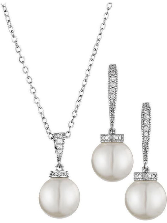 White Pearl Jewelry Set with Pearls and Stones