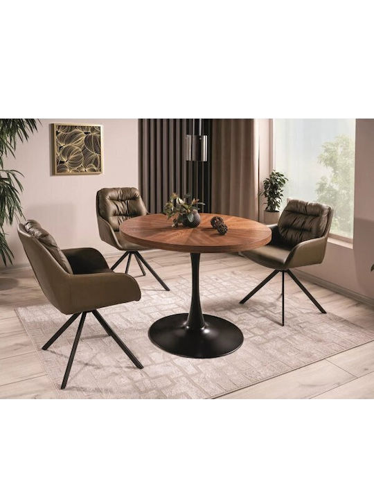 Detroit 485 Round Table Dining Room Wooden Walnut, Black 76x76cm