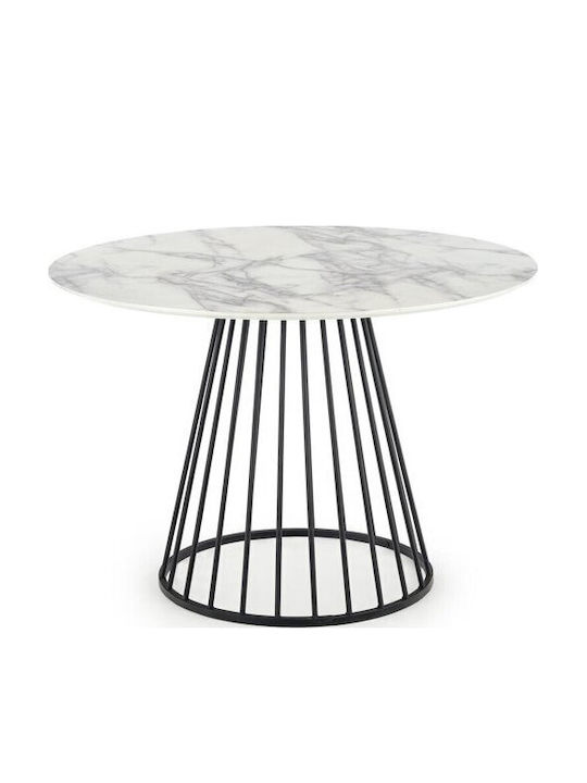 Houston 1430 Round Table Dining Room with Marble Surface Black, White Marble 75x75cm