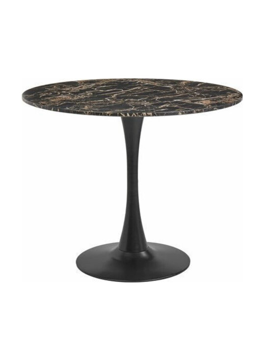 Berwyn 2174 Round Table Dining Room with Glass Surface Black, Black Marble, Gold 73x73cm