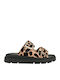 Leather Women's Flat Sandals in Beige Color