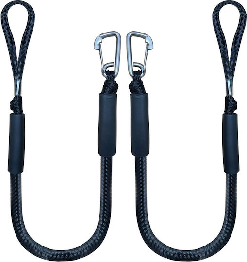 Set 2 Corzi Elastice Bungee 1.2–2.1 M Carabinieră Din Oțel Inoxidabil – Corzi Extensibile Pentru Ancorare Barcă Ponton Jet Ski Negru