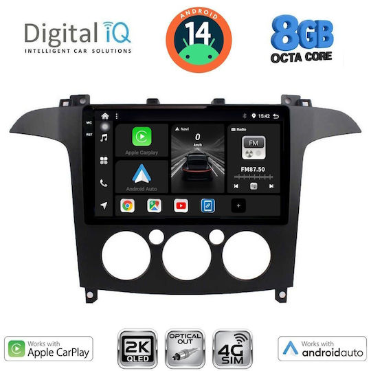 Digital IQ Ηχοσύστημα Αυτοκινήτου για Ford S-Max 2006-2014 με A/C (Bluetooth/USB/WiFi/GPS/Apple-Carplay/Android-Auto) με Οθόνη Αφής 9"