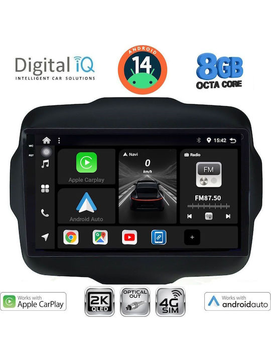 Digital IQ Car Audio System for Jeep Renegade 2014 (Bluetooth/USB/WiFi/GPS/Apple-Carplay/Android-Auto) with Touch Screen 9"