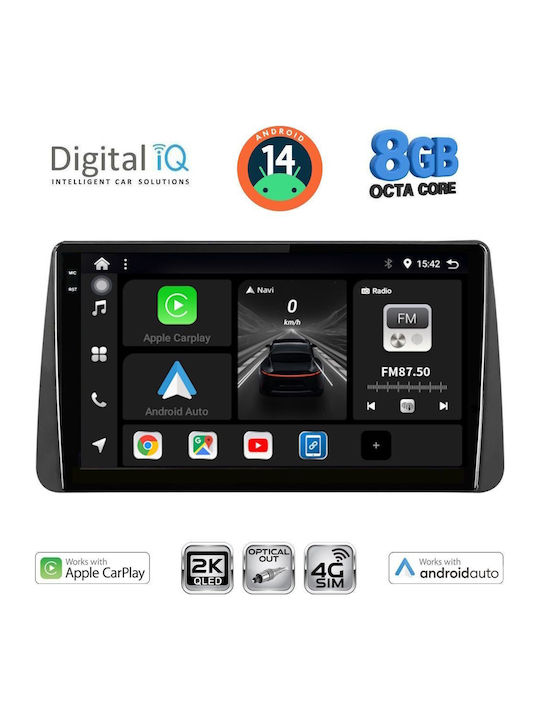 Digital IQ Car Audio System for Fiat Tipo 2018-2023 (Bluetooth/USB/WiFi/GPS/Apple-Carplay/Android-Auto) with Touch Screen 9"