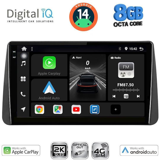 Digital IQ Car Audio System for Fiat Tipo 2018-2023 (Bluetooth/USB/WiFi/GPS/Apple-Carplay/Android-Auto) with Touch Screen 9"