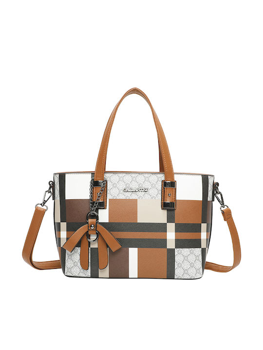 Gallantry Plaid Tote Bag Women Decorative Bow Charm Shoulder Strap Brown