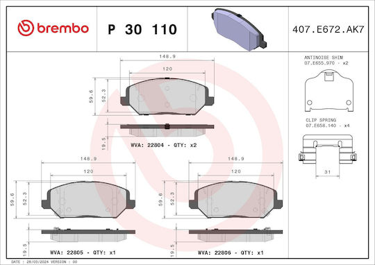 Brembo Brake Pad Set Disc Brake P 30 110