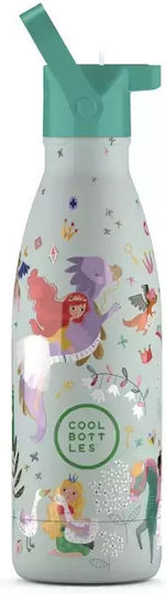 Cool Bottles Kids Water Bottle from Silicone Thermos with Straw Green 350ml