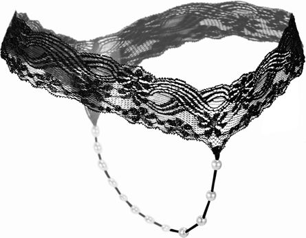Black Lace T-Back Thong Pearl Detail