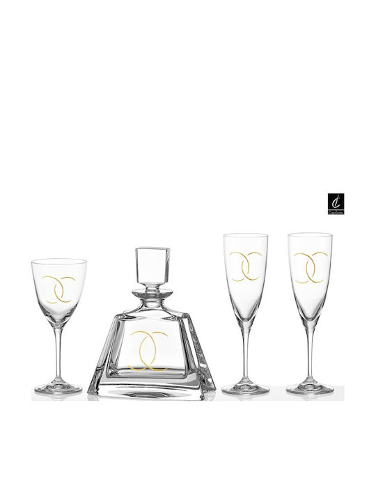 Capolavoro Wedding Carafe Set with Wine & Champagne Glasses made of Crystal 4pcs