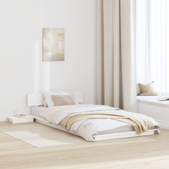 Ein Einzelbett Aus Holz Weiß mit Lattenrost für Matratze 90x190cm