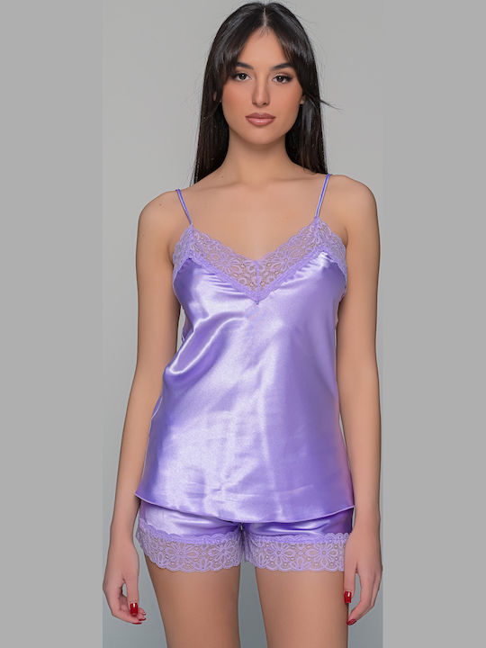 Milena by Paris Καλοκαιρινό Σατέν Babydoll Λιλά