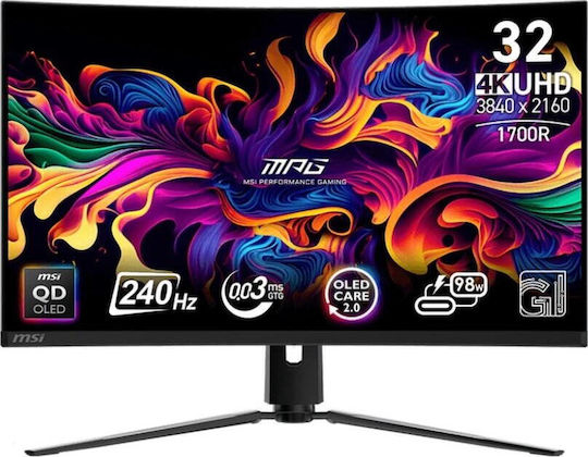 MSI MPG 321CURXDE QD-OLED HDR Gebogen Spiele-Monitor 31.5" 4K 3840x2160 240Hz mit Reaktionszeit 0.03ms GTG