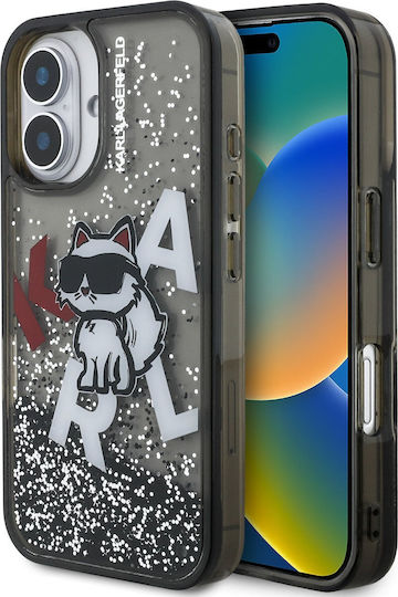 Karl Lagerfeld Liquid Glitter Umschlag Rückseite Kunststoff / Silikon Schwarz (iPhone 16)