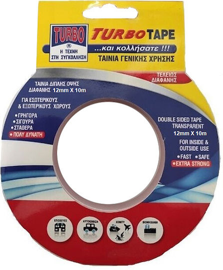Turbo Αυτοκόλλητη Ταινία Διπλής Όψης Διάφανη 10mx12mm