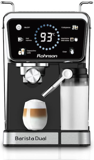 Rohnson Barista Dual Automatic Espresso Machine 1350W Pressure 20bar for Cappuccino Black
