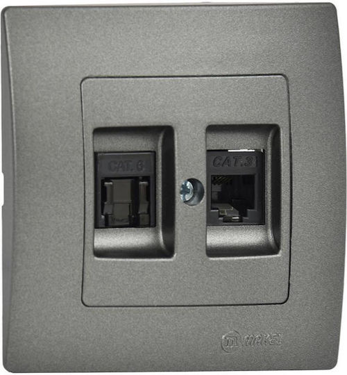 Lillium Netzwerksteckdosen Rj11+Daten Rj45 C6 Anthrazit Matt Makel 2-m32050137