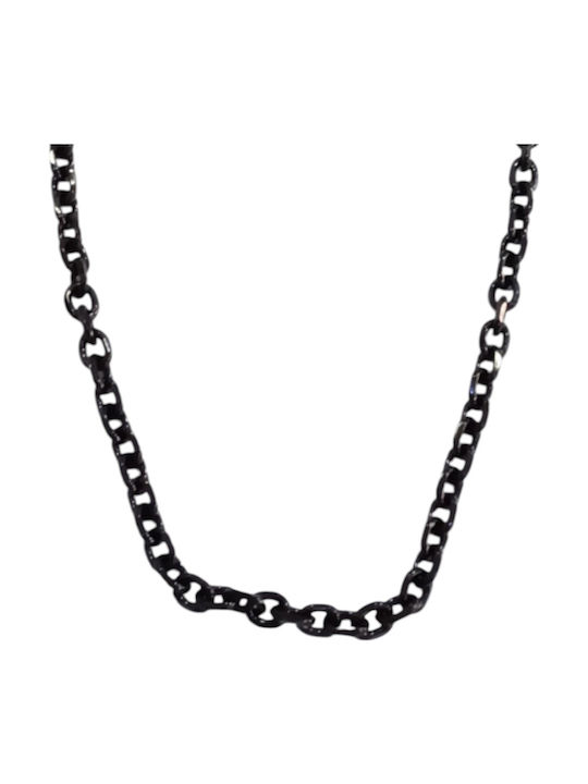 Kalliopi Silver Necklace Double from Steel Black with Diamond