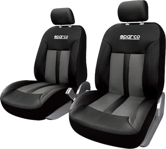 Husă Scaune Față Din Imitatie De Piele-Textil Gri-Negru 2 Bucăți Sparco