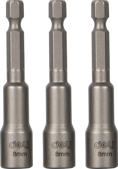 Deli Magnetische Nüsse Sechskant mit Vierkant-Antrieb HEX, 1/4" Set 3Stück
