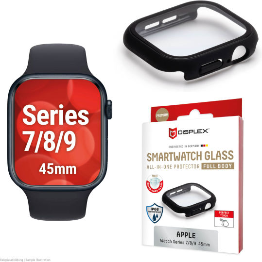 Displex Full Body Glass Protector Apple Watch Series 7 8 9 45mm Black