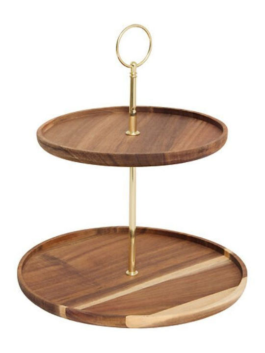 Secret de Gourmet Wooden Dessert Tower Stand with 2 Tiers Gold Ø25cmxY25cm 29.7x25x25cm