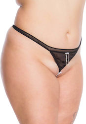 Γυναικείο Σλιπ Free Move String Plus Size Ανοιχτό Καβάλο Πέρλες 21742-black Black