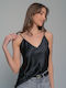Women's Blouse Satin with Straps & V Neckline White