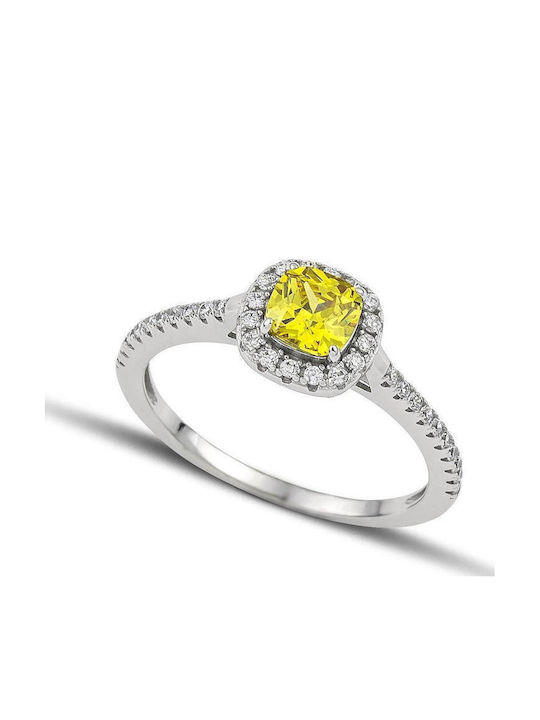 Themelidis Jewels Μονόπετρο Ροζέτα από Λευκόχρυσο 14K με Ζιργκόν