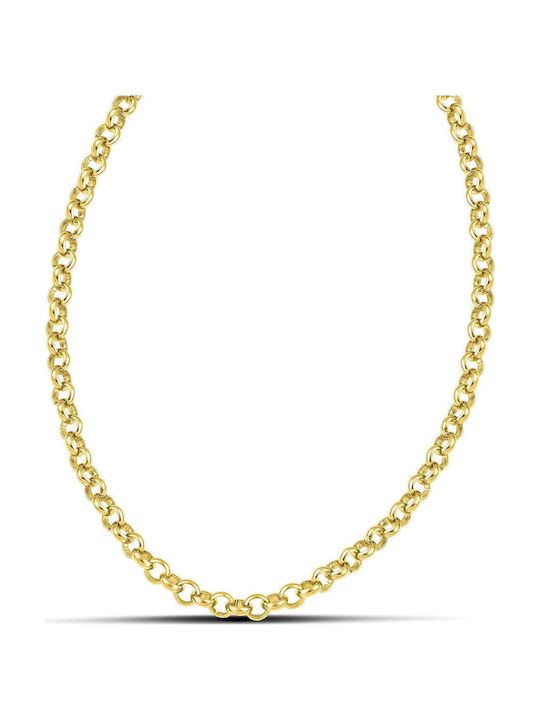 Themelidis Jewels Chain Neck made of Stainless Steel Gold-plated Thin Thickness 5mm and Length 65cm