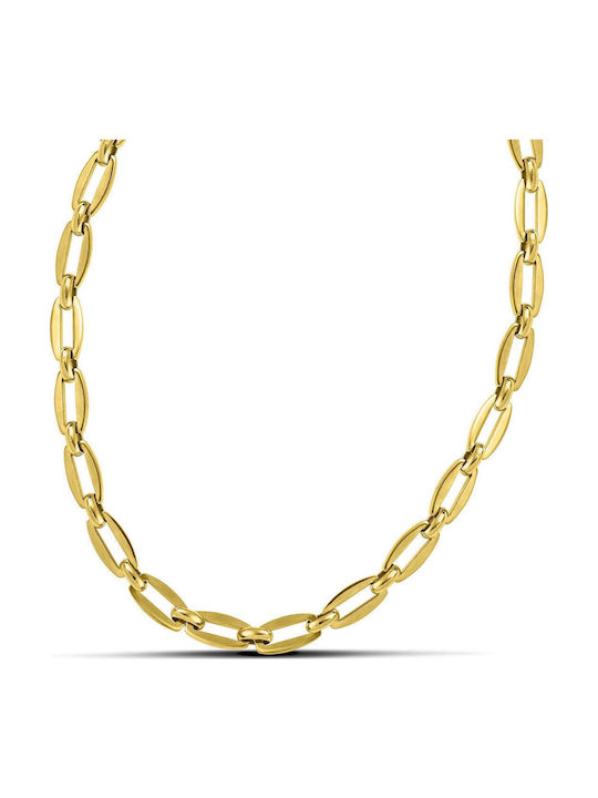 Themelidis Jewels Chain Neck made of Steel Gold-plated Wide Thickness 6.5mm and Length 45cm