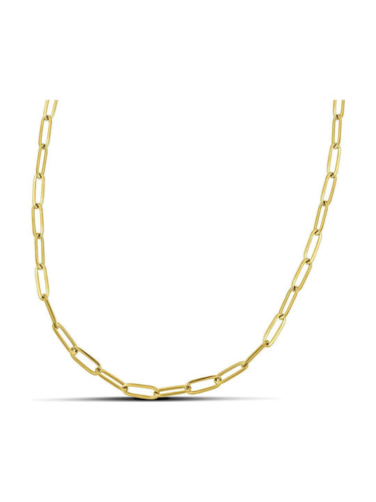 Themelidis Jewels Chain Neck made of Stainless Steel Gold-plated Thin Thickness 4mm and Length 75cm