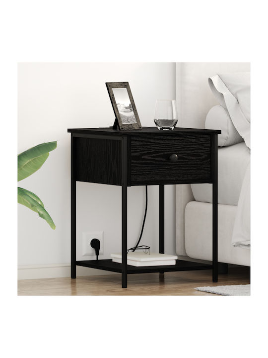 Metal Bedside Table with Glass Surface Black Oa...