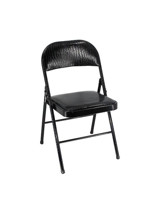 Croco Foldable Kitchen Metallic Chair Black Velvet-Black Metal 45x40x78cm