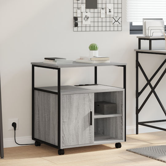 Office Cabinet made of Wood and Metal with Wheels Grey Sonoma 60x46x67cm