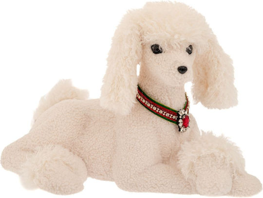 Iliadis White Fabric Lying Dog With Red Green Collar 54x31x35cm