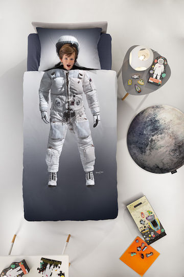 Saint Clair Space Set Kids Duvet Cover Single with Pillowcase Cotton Gray 160x225cm