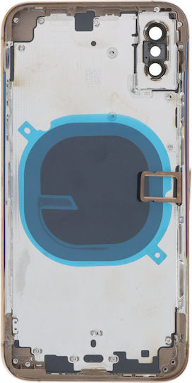 Apple iPhone XS Middle Frame Battery Door Back Bezel + Small Parts Gold Logo OEM