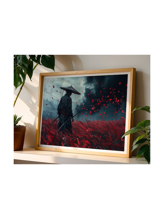 Gaming Poster Ghost Tsusima Gm2359 30cm X 40cm Κάδρο Φυσικό Ξύλου Μπεζ