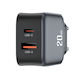 XO Charger with Built-in Cable with USB-A Port and USB-C Port USB-C 20W Quick Charge 2.0 / Quick Charge 3.0 Blacks (L154)
