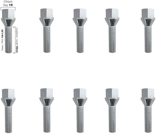 Conical Lug Nuts 12x1.25 42mm 19 Simoni Racing 10 Pieces