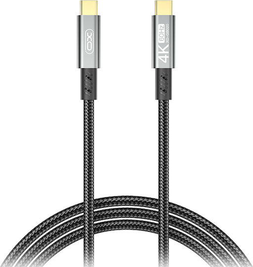 XO Cablu Video Împletit USB 3.2 USB-C Masculin - USB-C 100W PD Negru 1m 249-0116