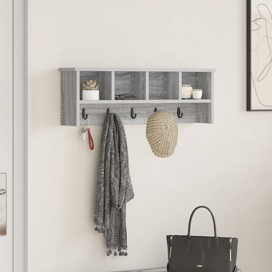 vidaXL Agățătoare De Perete Din Lemn Cu 5 Compartimente Gri 75x26x16cm