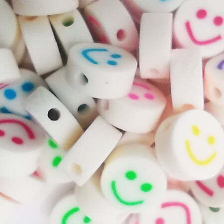 Fimo Weiße Perlen Gesichter Bunt 10mm 10Stück 12-08