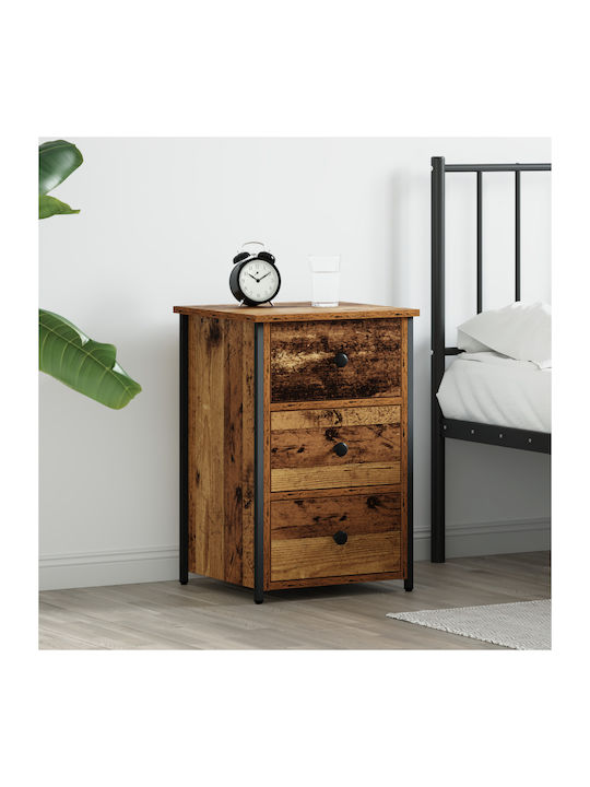 Wooden Bedside Table with Metal Legs Old Wood 40x36x60cm