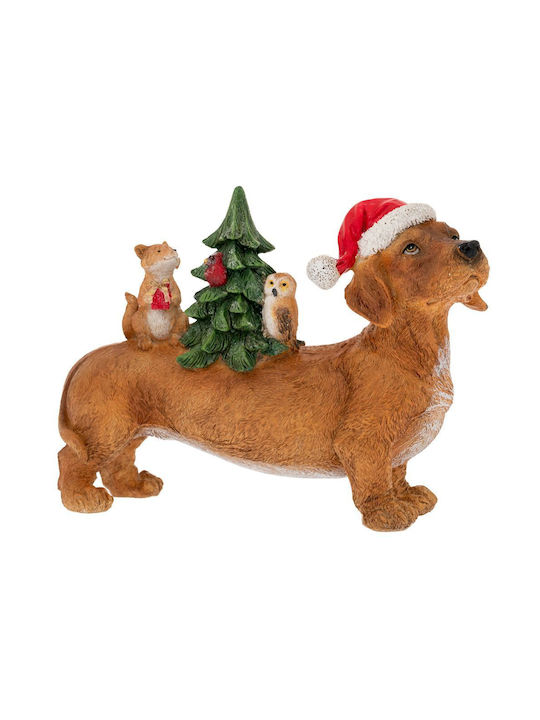 Brown Polyresin Dog Red Hat Animals 21x7.5x16cm